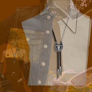 NECKLACE Vintage Western Black Bolo Choker Neck-Tie